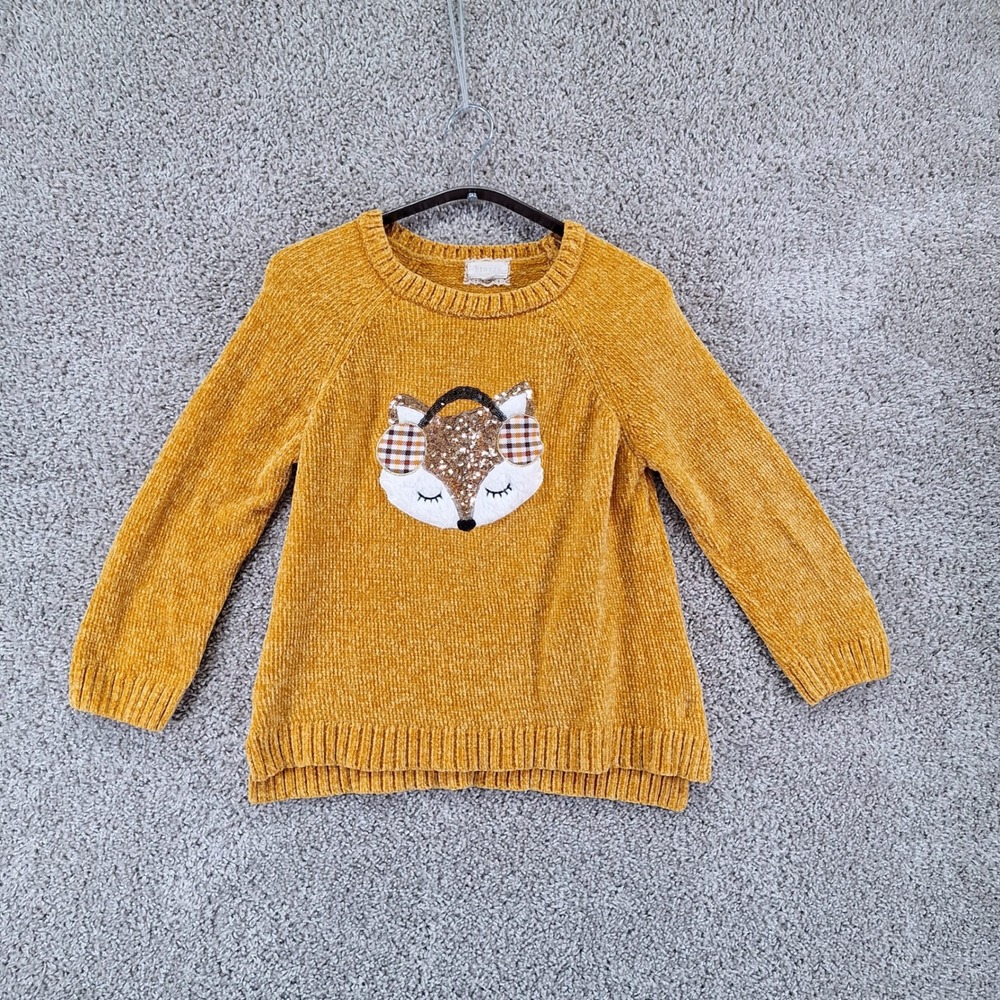 btween Sweater Girls size 12 Orange Fox Chenille Pullover Knit Casual Cute